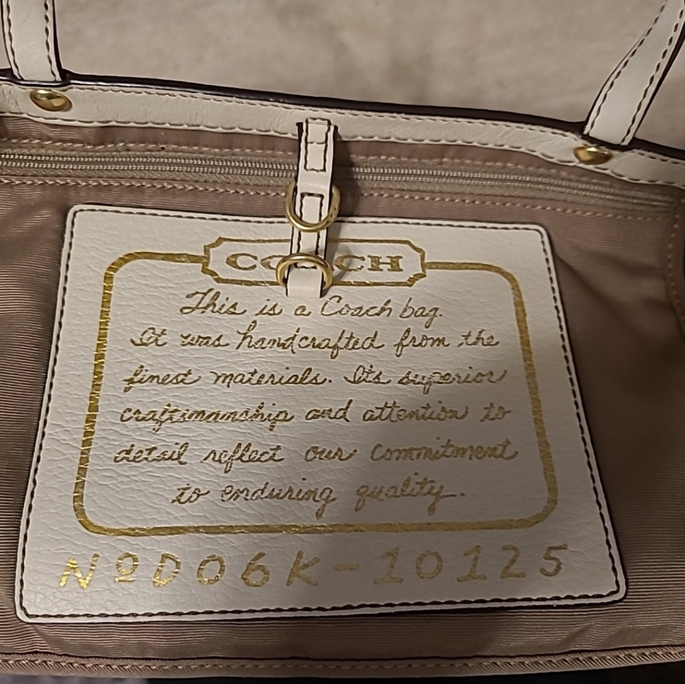COACH Signature Khakie/Brown Ivory Leather Trimed Tote Shoulder Bag 10125 GUC - Picture 11 of 11